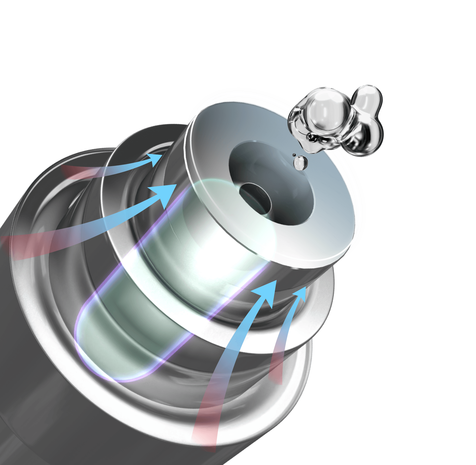 TurboTom 5S Liquid Metal Bearing tüp kesit diyagramı — ısı dağılım mekanizması