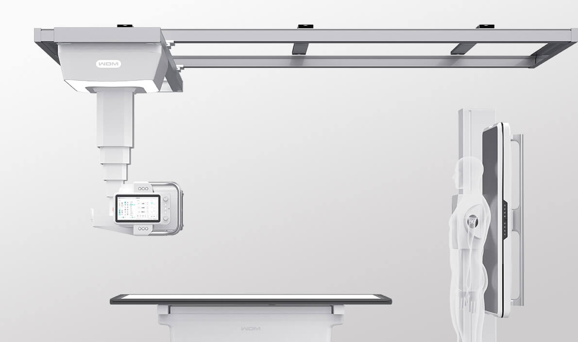 New Oriental 1000LB sistem mekanik görünümü — tavan rayı, tüp başı, dokunmatik panel