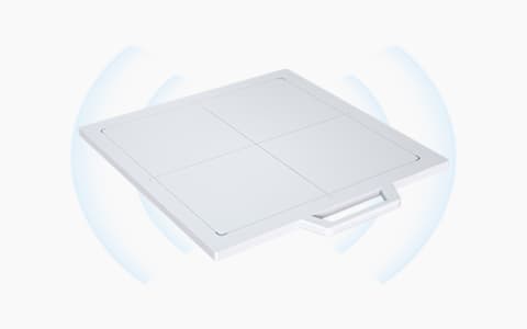 M40 Serisi kablosuz flat panel dedektör render — kablosuz sinyal gösterimi