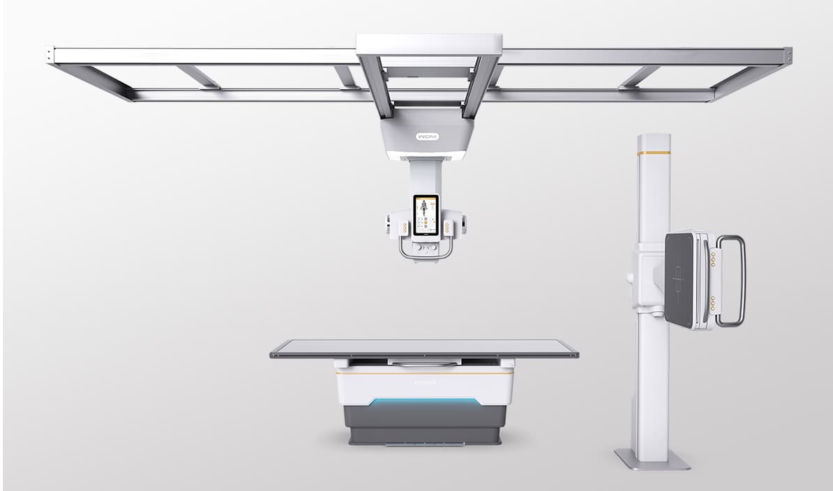Wandong Medical New Oriental 1000FC — tavandan asılı DR sistemi, masa ve duvar standı